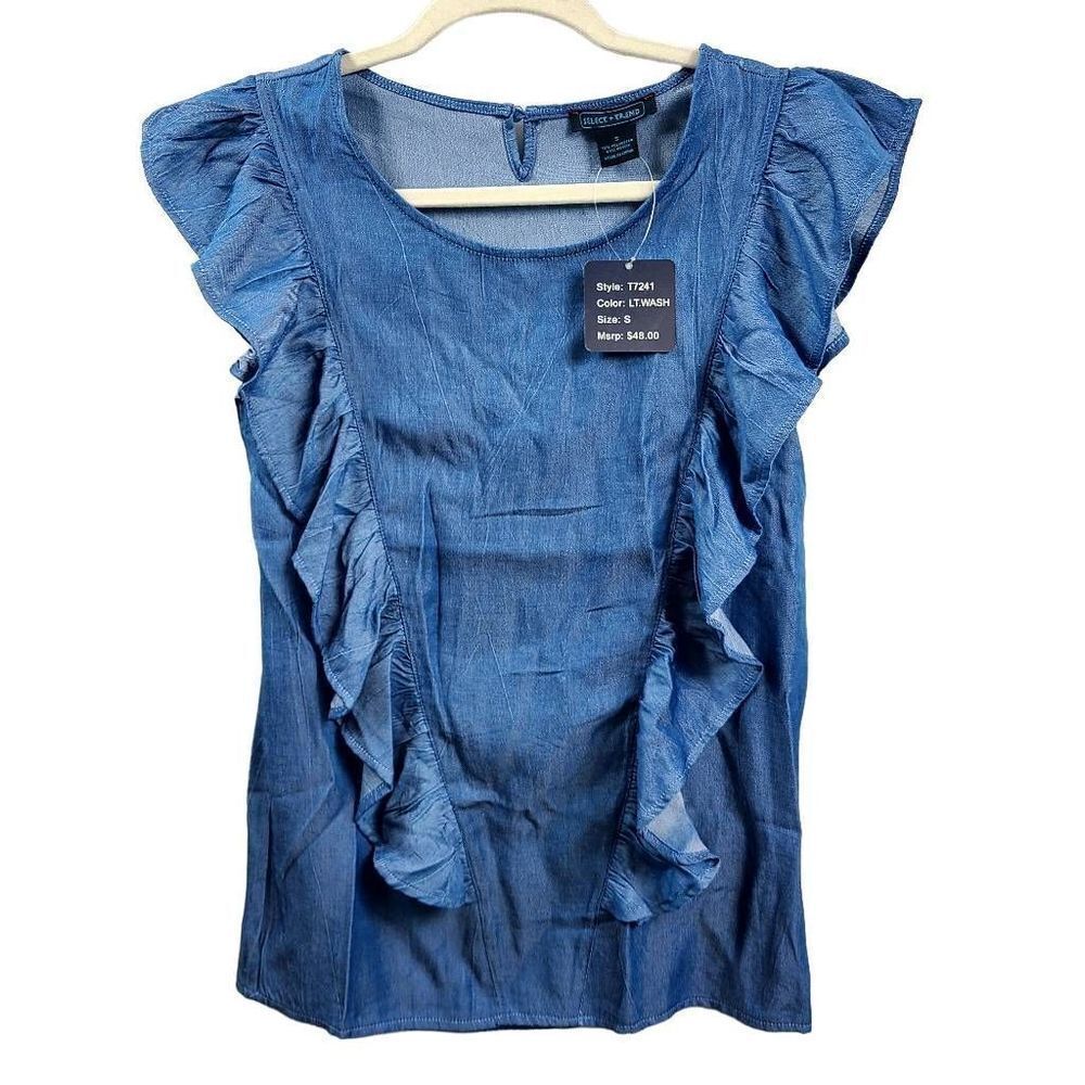 Select + Trend Ruffles Cap Sleeve Light Wash Top Size Small